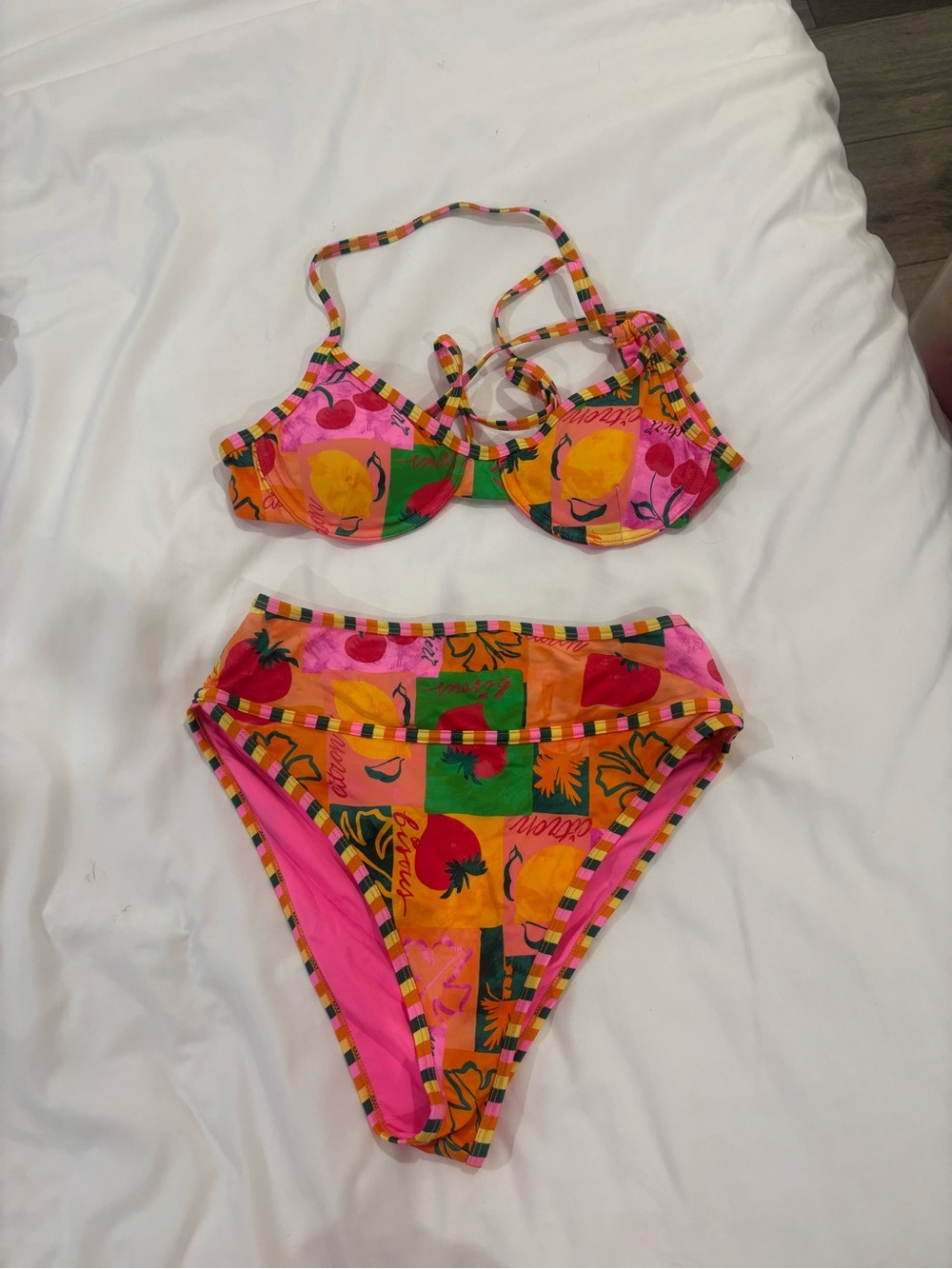 Beach Riot fruit Print Bikini Set - Pink, Orange & Green